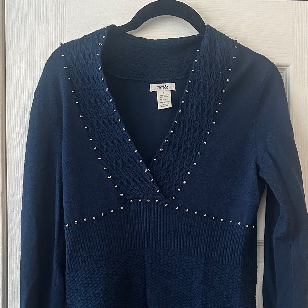 Cache Navy V-Neck Sweater